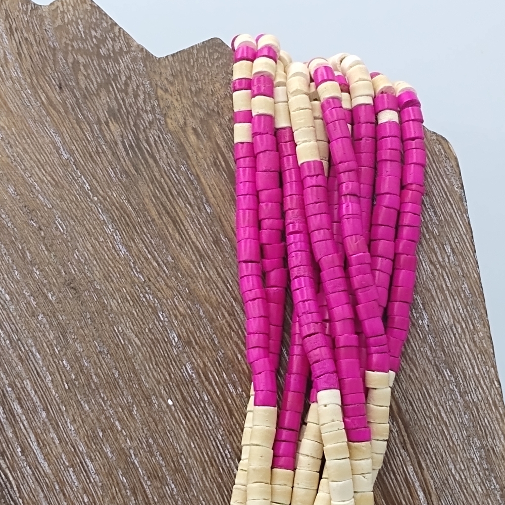 Pink & Cream Faux Bone Bead Multi-Strand Statement Choker Bib Necklace Vintage - Picture 6 of 9